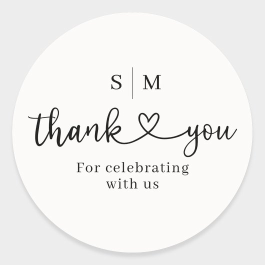 Thank You Script Heart Wedding Round Sticker