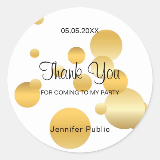 Thank You Script Nepgoud Confetti Sjabloon Ronde Sticker (Voorkant)