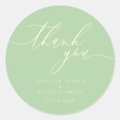 Thank you script Pistachio & Cream names date Ronde Sticker (Voorkant)