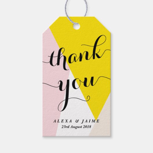 Thank You Script | Roze & Geel Geometrisch Patroon Cadeaulabel (Voorkant)
