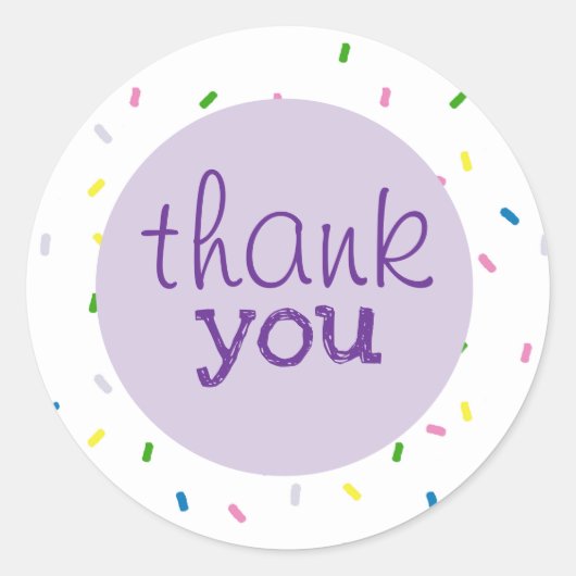 Thank You Script Sprinkles Pattern Ronde Sticker (Voorkant)