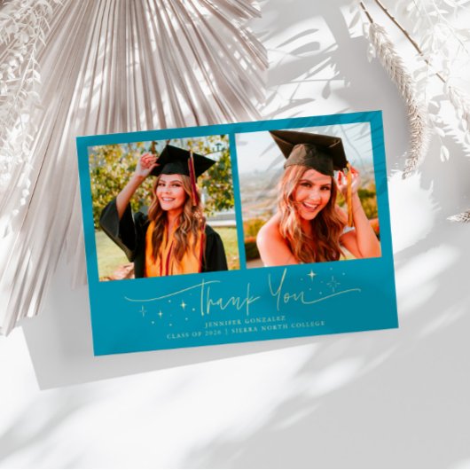 Thank You Script Stars Aqua Blau Multi Foto Aankondiging