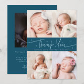 Thank You Script Stars Teal Foto Raster Geboorte Aankondiging (Voorkant / Achterkant)