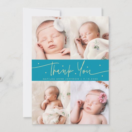 Thank You Script Sterren Aqua Blauwe Foto Raster G Aankondiging (Voorkant)