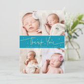 Thank You Script Sterren Aqua Blauwe Foto Raster G Aankondiging (Staand voorkant)