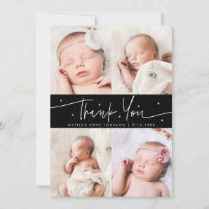 Thank You Script Sterren Zwart Foto Raster Geboort Aankondiging