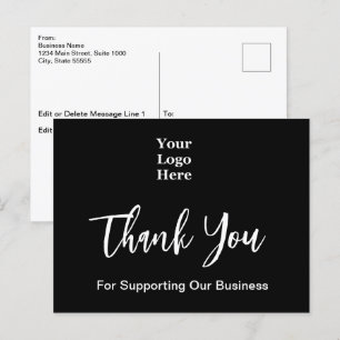 Thank You Script Zwart en Wit Zakelijk Logo Briefkaart