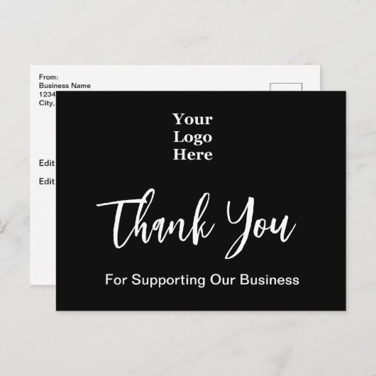 Thank You Script Zwart en Wit Zakelijk Logo Briefkaart (Voorkant / Achterkant)