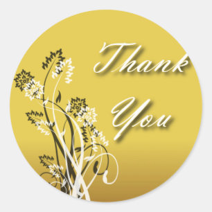 Thank You Seal - Goud, Zwart en Wit Bloemen Ronde Sticker