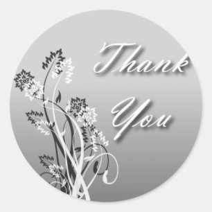 Thank You Seal - Zilver, Zwart en Wit Bloemen Ronde Sticker