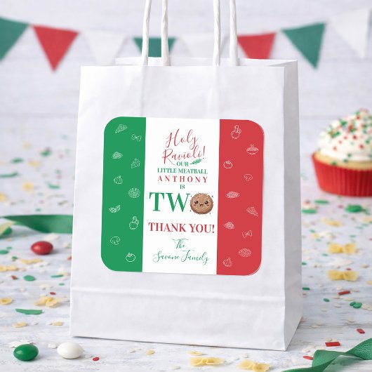 Thank You Second Birthday Party Italian Meatball Vierkante Sticker
