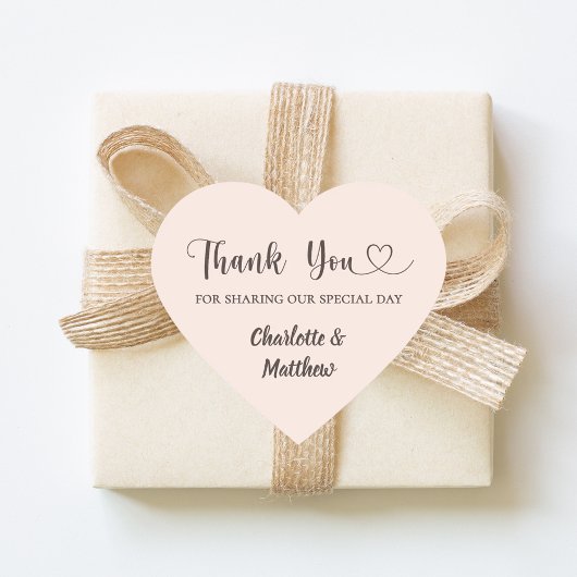 Thank you sharing our day blush pink taupe wedding hart sticker