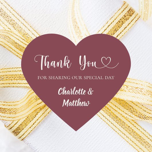Thank you sharing our day burgundy ivory wedding hart sticker