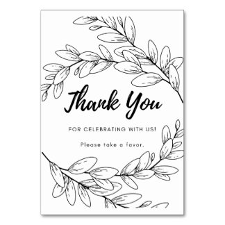 Thank You Sign - Flat - Black and White Floral Kaart