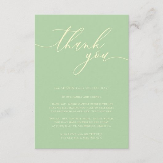Thank you simple minimalist Pistachio & Cream Informatiekaartje (Voorkant)