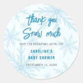 Thank You Snow Much Snowflakes Boy Baby Shower Ronde Sticker (Voorkant)