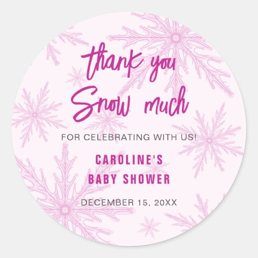 Thank You Snow Much Snowflakes Girl Baby Shower Ronde Sticker (Voorkant)