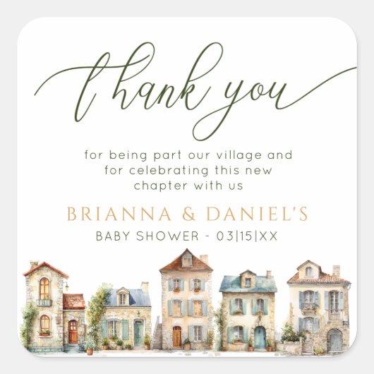 Thank You Sticker – It Takes a Village Baby Shower (Voorkant)