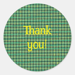 Thank you stickers on green yellow weave pattern