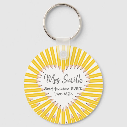 Thank you teacher big heart yellow pencil gift sleutelhanger (Voorkant)