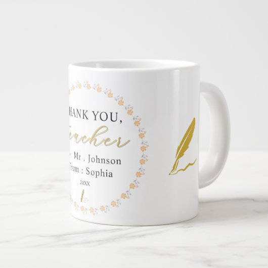 Thank You Teacher – Personalized Name Mug Gift Grote Koffiekop (Voorkant rechts)