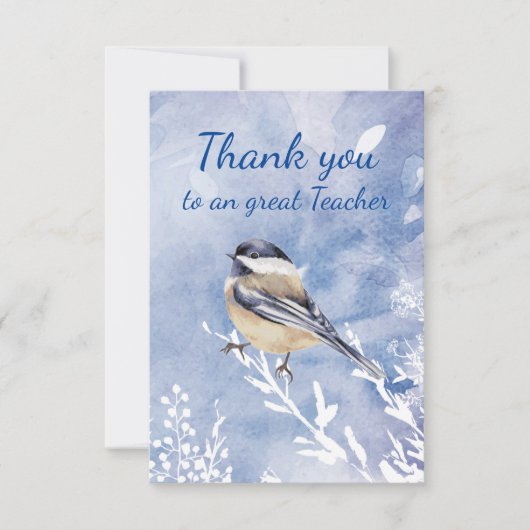Thank You Teacher Watercolor Chickadee Winter Bedankkaart (Voorkant)
