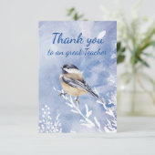 Thank You Teacher Watercolor Chickadee Winter Bedankkaart (Staand voorkant)