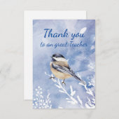 Thank You Teacher Watercolor Chickadee Winter Bedankkaart (Voorkant / Achterkant)