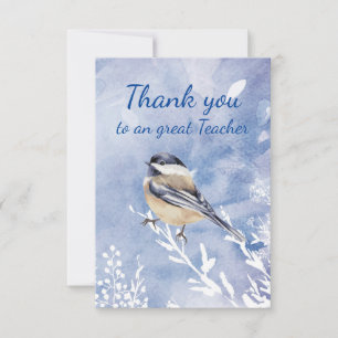 Thank You Teacher Watercolor Chickadee Winter Bedankkaart