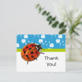 Thank You Trendy Blue Floral Ladybug Briefkaart (Staand voorkant)