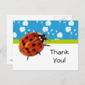 Thank You Trendy Blue Floral Ladybug Briefkaart (Voorkant / Achterkant)
