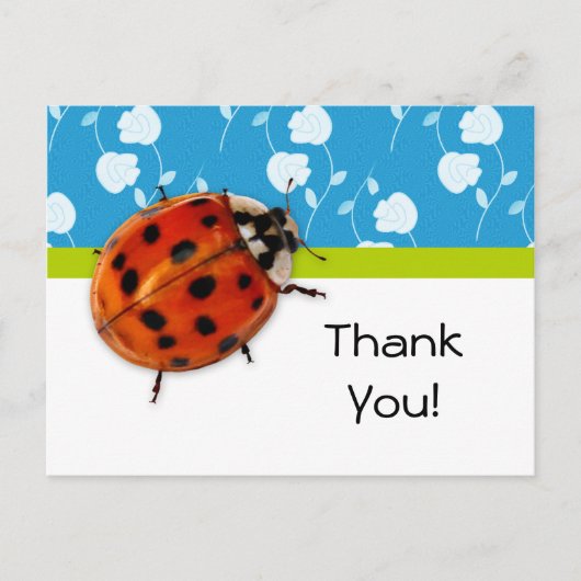Thank You Trendy Blue Floral Ladybug Briefkaart (Voorkant)