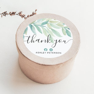 Thank you typography greenery floral watercolor ronde sticker