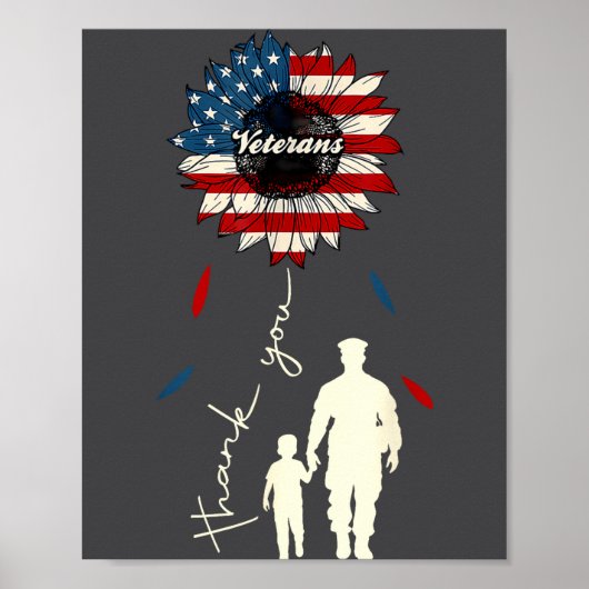 Thank You Veterans Sunflower Usa Flag Military Pat Poster (Voorkant)