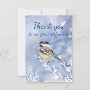 Thank You Volunteer Watercolor Chickadee Winter Bedankkaart