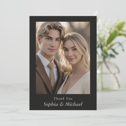Thank You Wedding Card Photograph Modern Floral  Bedankkaart (Staand voorkant)