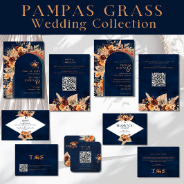 Thank You Wedding Pampas Grass Navy Blue Autumn Notitiekaartje