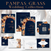 Thank You Wedding Pampas Grass Navy Blue Autumn Notitiekaartje