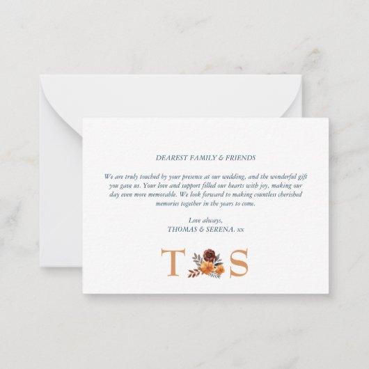 Thank You Wedding Pampas Grass Navy Blue Autumn Notitiekaartje (Achterkant)