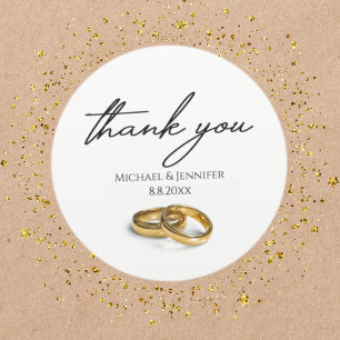 Thank you, wedding rings, custom ronde sticker