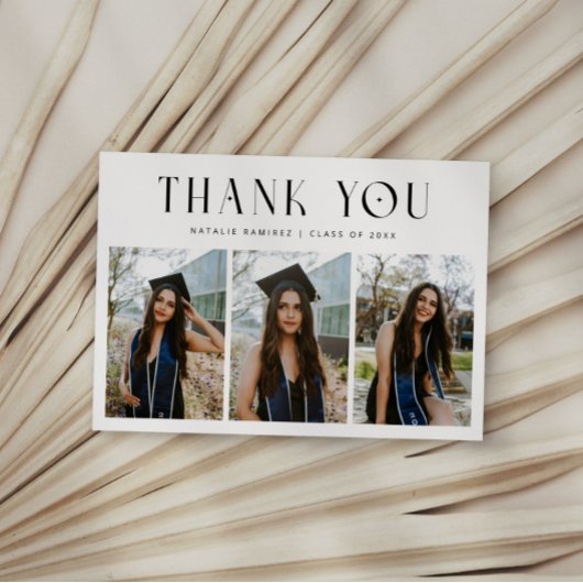 Thank You Whimsical Multi Photo White Graduation Aankondiging