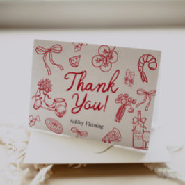 Thank You Whimsical Red Hand Draw Card  Bedankkaart