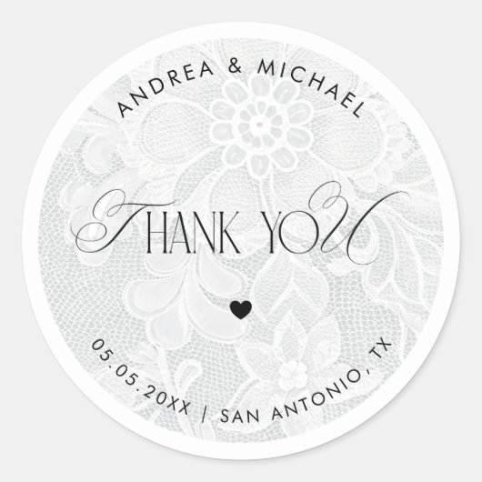 Thank You White Lace Wedding Favor Label (Voorkant)