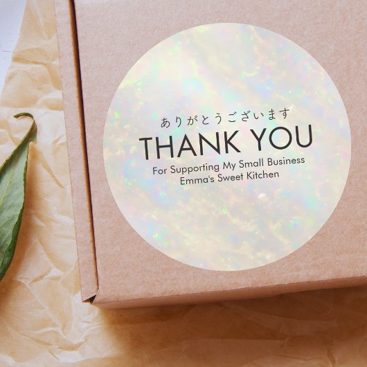 Thank You White Opal Holographic Small Business Ronde Sticker
