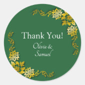 Thank You! with Names, Emerald Green & Gold Ronde Sticker (Voorkant)
