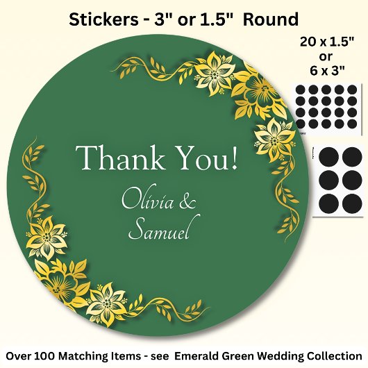 Thank You! with Names, Emerald Green & Gold Ronde Sticker