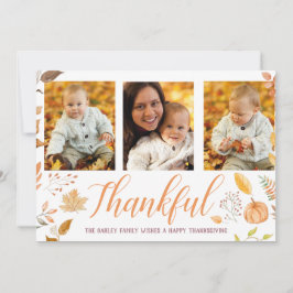 "Thankful" 3 Foto's Herfst Floral Harvest Feestdagenkaart