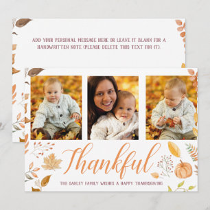 "Thankful" 3 Foto's Herfst Floral Harvest Feestdagenkaart