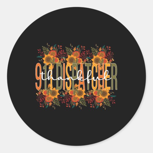 Thankful 911 Dispatcher Thanksgiving 911 Operator Ronde Sticker (Voorkant)