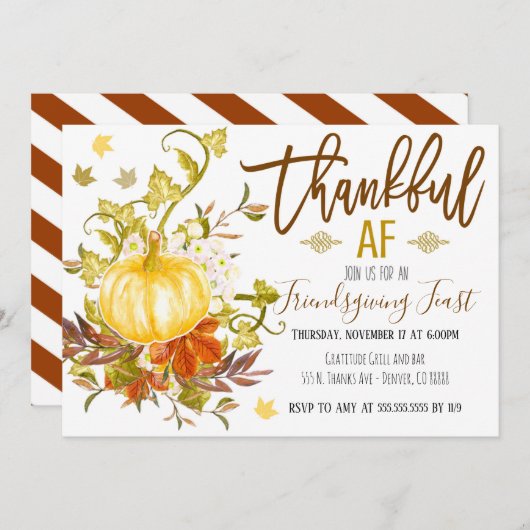 Thankful AF Thanksgiving Invitation Kaart (Voorkant / Achterkant)